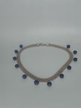 Sterling Silver Mesh Necklace Made In Italy With Black Fresh Water Pearls